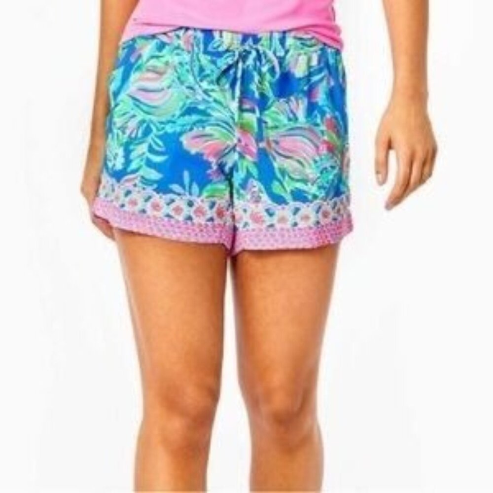 NWT Lilly Pulitzer Katia Mid-Rise Shorts Blue Fancy Fins Engineered Print XXS